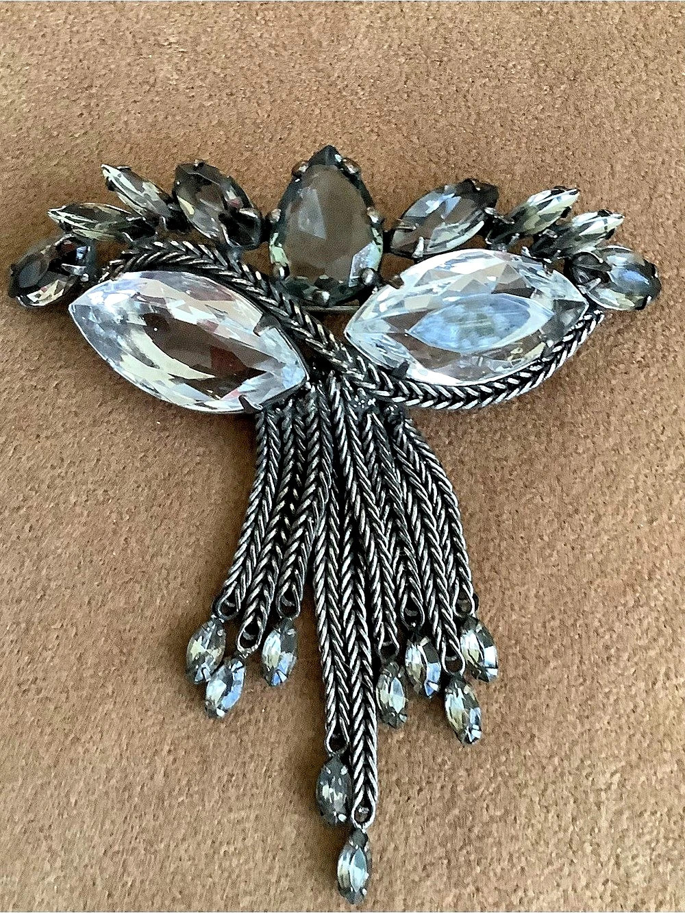 Large Rhinestone Statement Brooch in Gray & Silver Like New